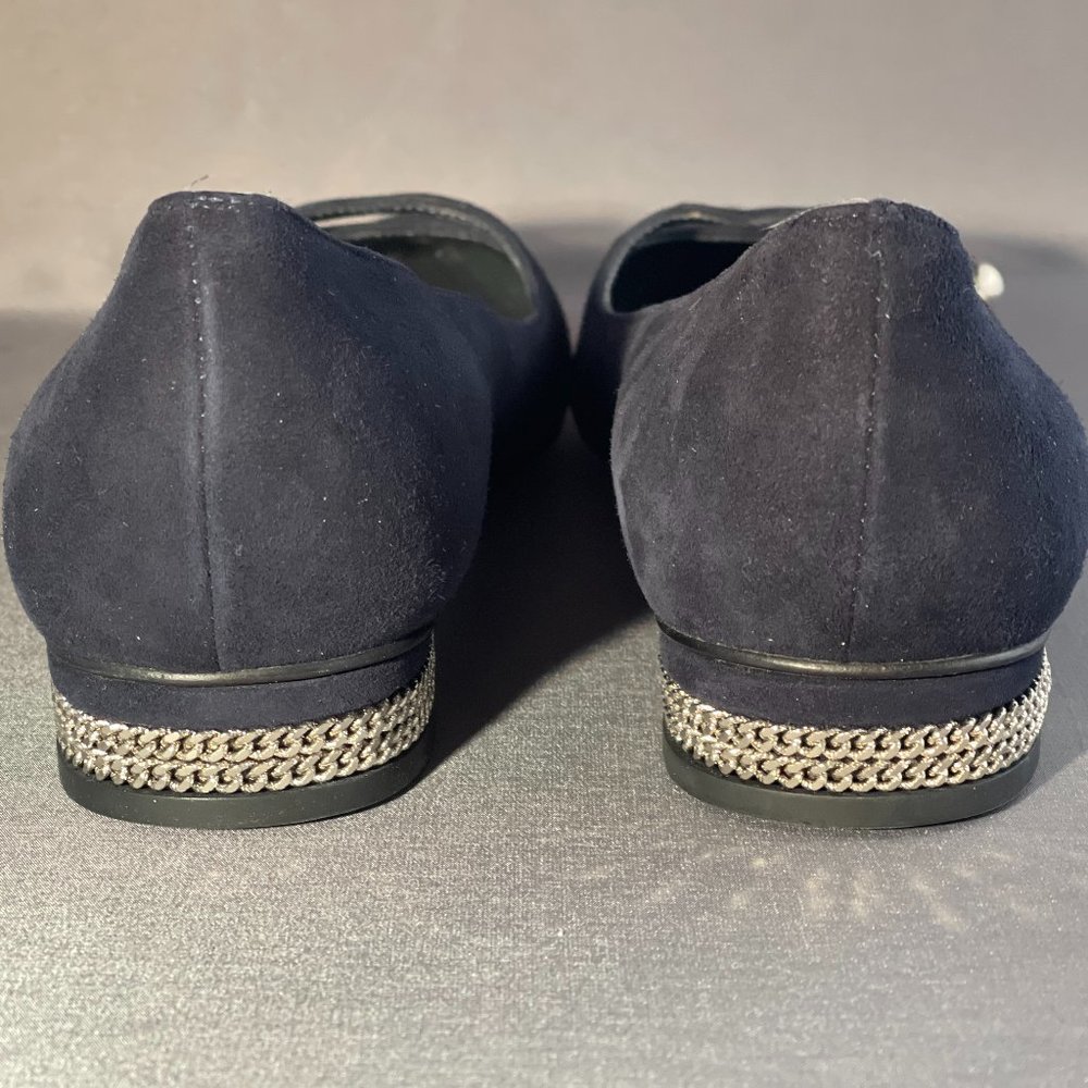 Stuart Weitzman Navy Pointy Toe Flats With Chain … - image 7